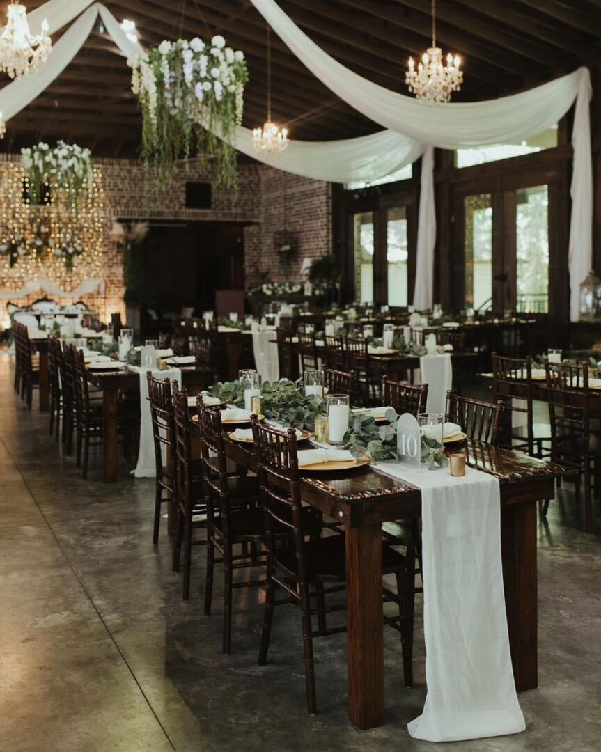 Elegant rustic wedding reception venue.