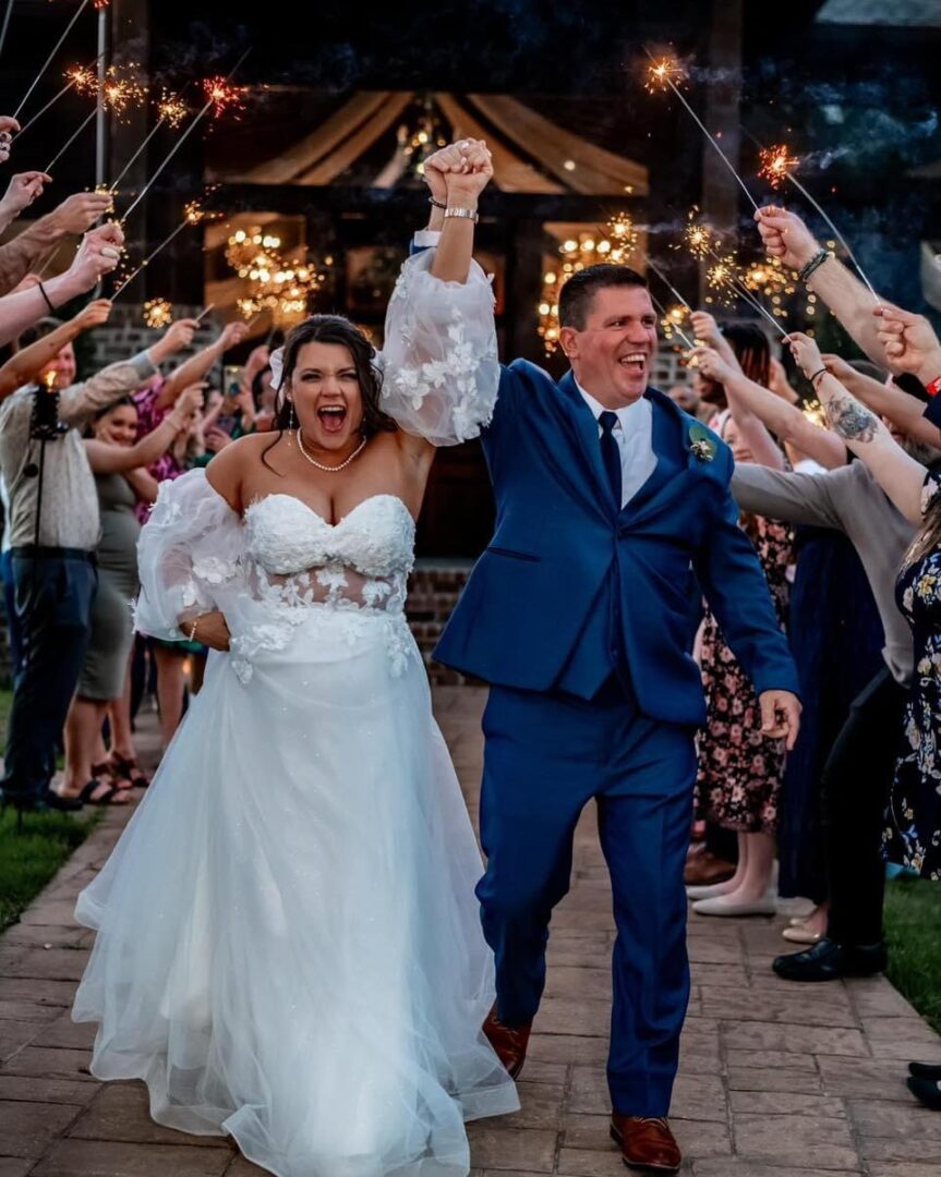 Bride and groom sparkler exit.