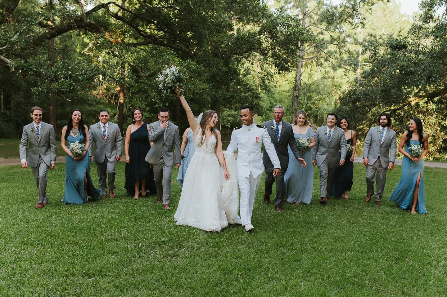 Bride and groom with wedding party.