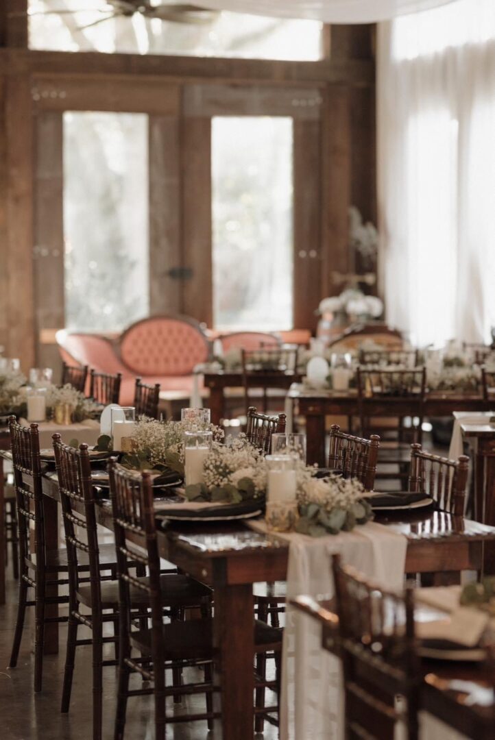 Rustic wedding reception tablescape.