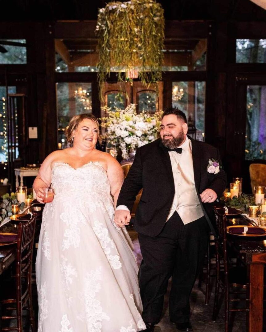 Happy bride and groom wedding reception.