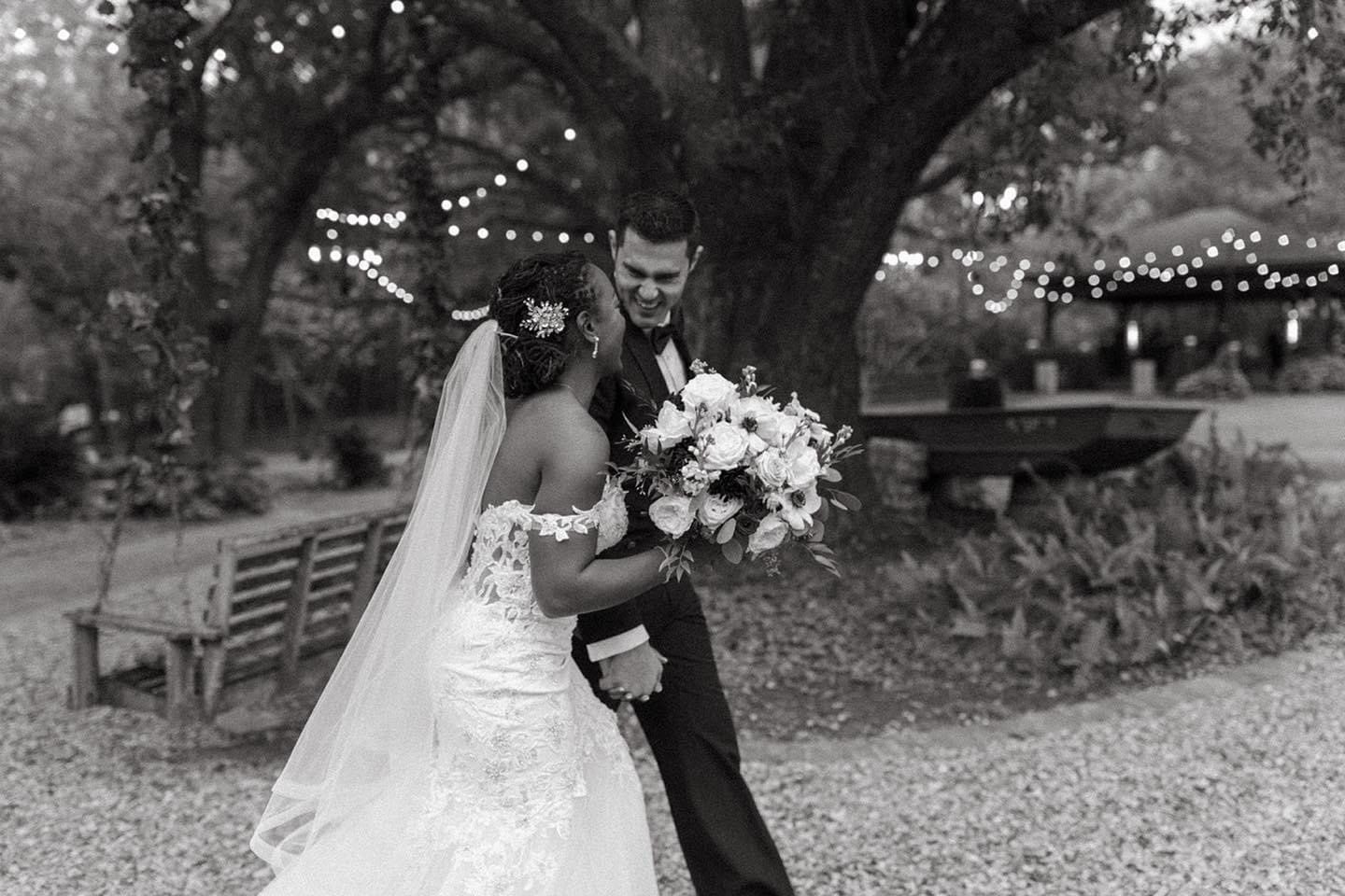 Happy bride and groom walking, wedding day.