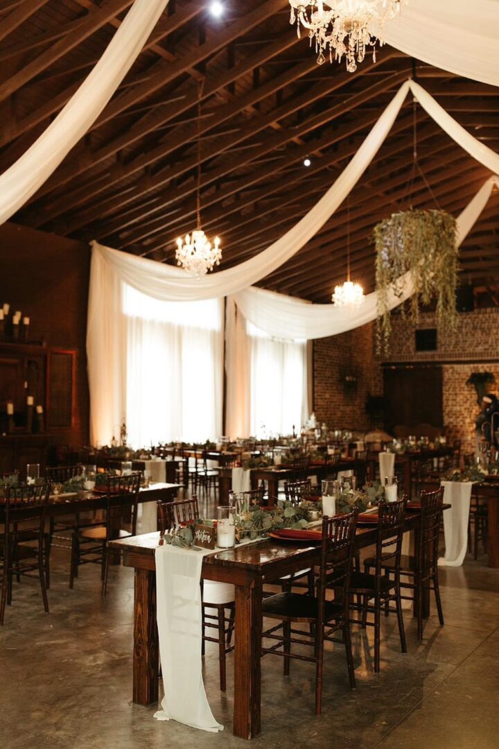 Rustic wedding reception venue decor.