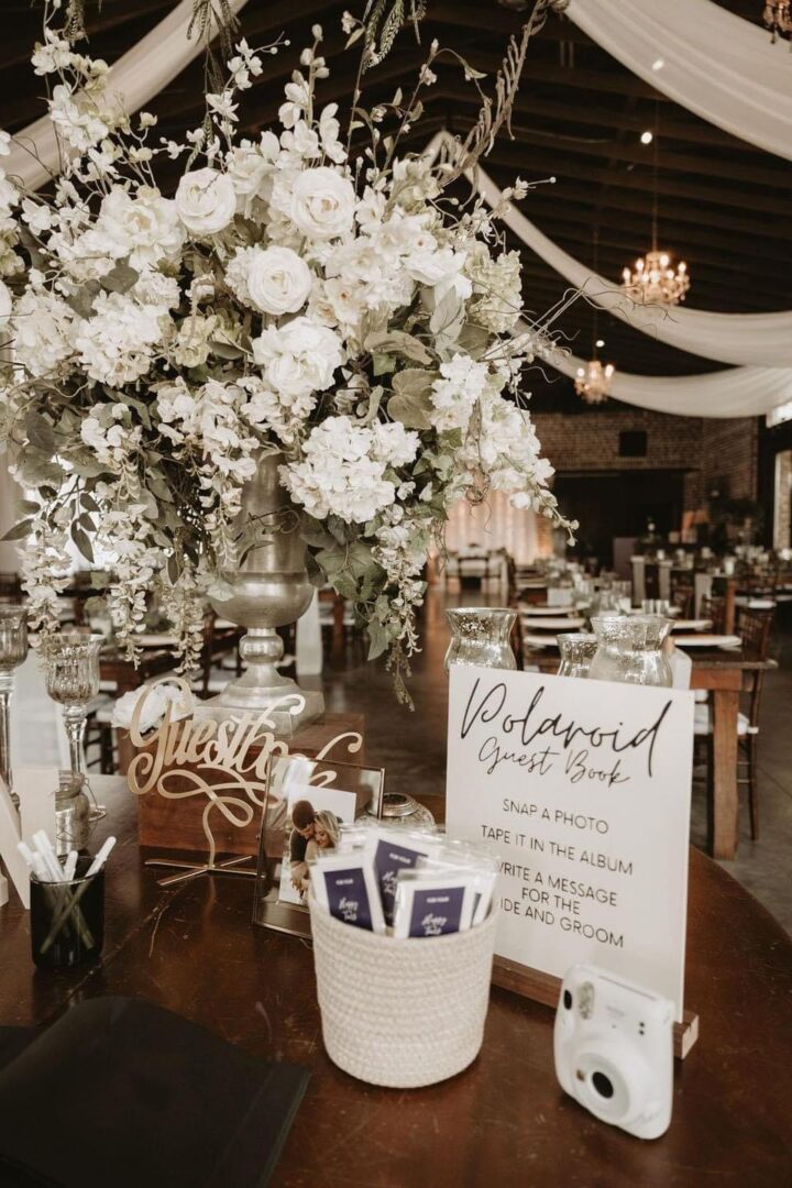 Polaroid guest book wedding table.