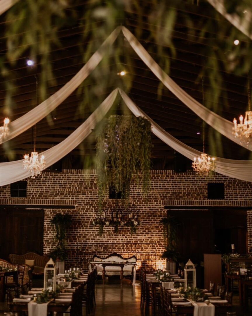 Rustic brick wedding reception venue.