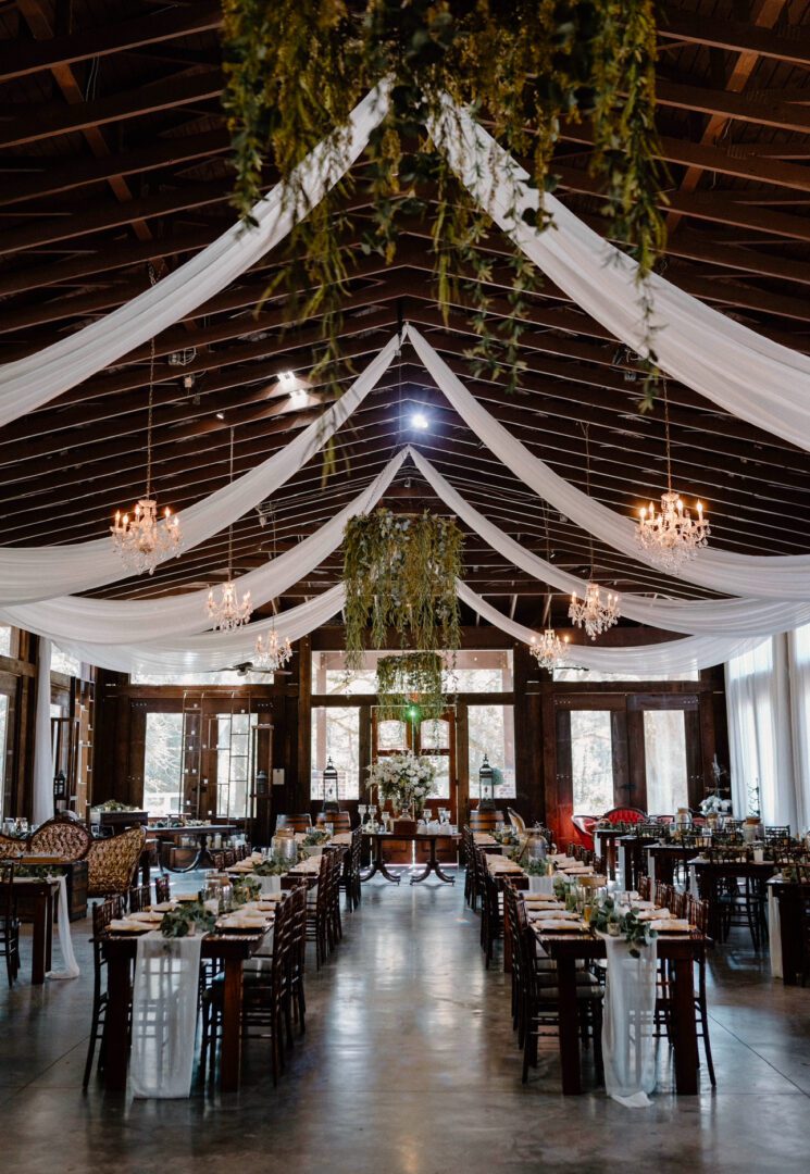 Elegant barn wedding reception venue.