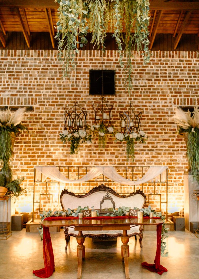 Romantic wedding sweetheart table setting.
