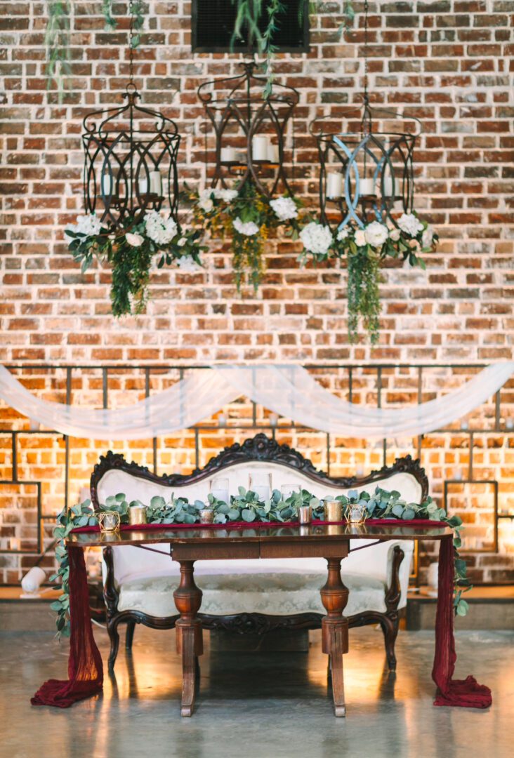 Romantic wedding sweetheart table setting.