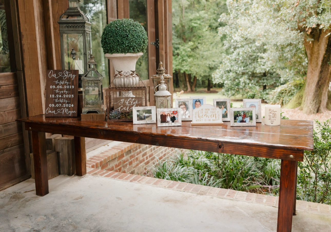 Wedding table with photos and memories.