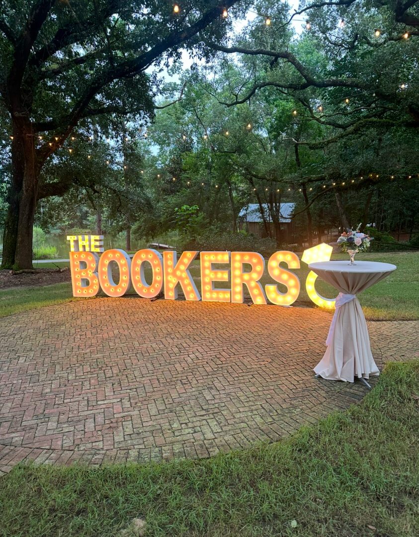 Illuminated Bookers family name sign.