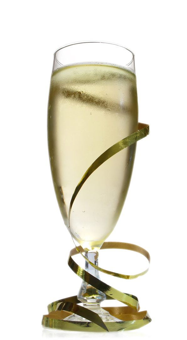 champagne Champagne flute with gold ribbon.